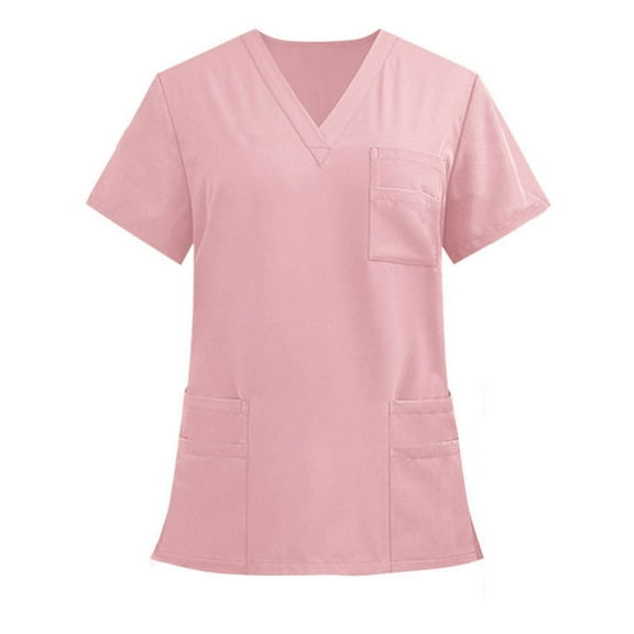 dazeni Womens Scrub Tops with Side Slite Lightweight Short Sleeve V Neck Nurse Uniform Work Blouse Loose Casual Solid Color Workout Pullover Shirt