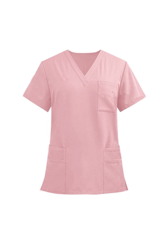 Womens Scrub Tops with Side Slite Lightweight Short Sleeve V Neck Nurse Uniform Work Blouse Loose Casual Solid Color Workout Pullover Shirt
