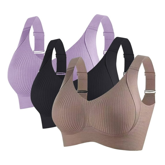 dazeni Womens Seamless Sport Bras Pack of 3 Wireless Supportive Push Up Bra Bralette Soft No Underwire Full Coverage T-Shirt Bras