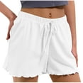 thumbnail image 1 of dazeni Womens Soft Pajama Shorts Comfy Pjs Bottom Y2k Texture Ruffle Sleep Short Loose Casual High Waisted Drawstring Shorts White L, 1 of 8