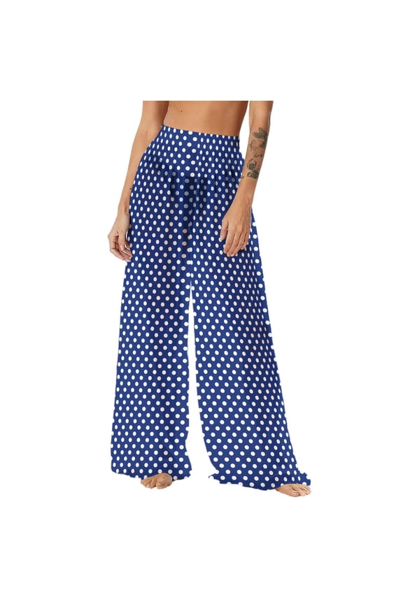 Womens Sun Protection Boho Cover up Pants Y2K Sheer Mesh Bikini Bottoms Swimsuit Summer Cover up Wide Leg Beach Palazzo Pants Blue Medium