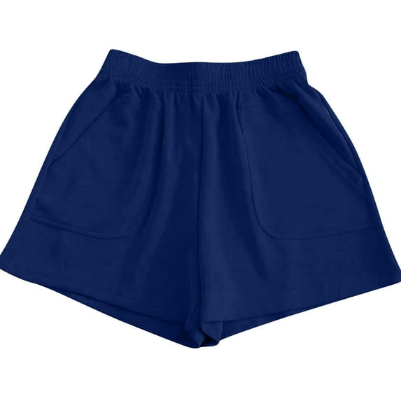 dazeni Womens Ultra Soft Athletic Casual Sweat Shorts with Pockets High Waisted Wide Leg Shorts Comfy Summer Beachwear Loungewear Housewear Navy XXL
