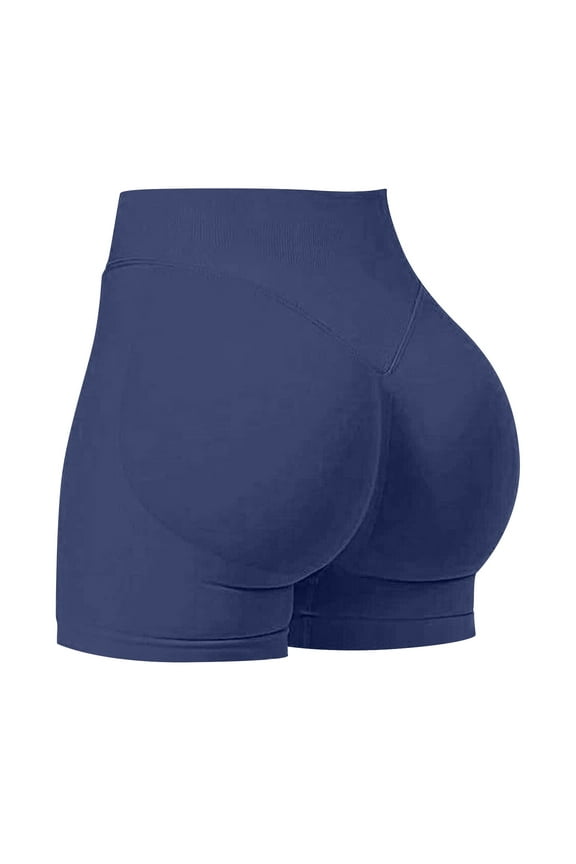 Workout Gym Shorts Women Scrunch Butt Lifting Seamless High Waist Yoga Booty Shorts for Women 3 Inch Spandex Biker Shorts Navy S
