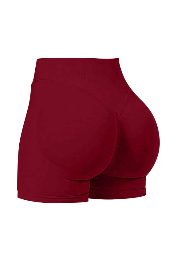Workout Gym Shorts Women Scrunch Butt Lifting Seamless High Waist Yoga Booty Shorts for Women 3 Inch Spandex Biker Shorts Wine L
