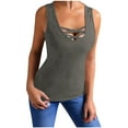 thumbnail image 1 of dazeni Workout Tank Tops for Women Breathable Lightweight Front Cross Criss Sleeveless Athletic Running Tee Fitted Scoop Neck Active Tennis Yoga Shirts Gray XX-Large, 1 of 5