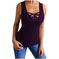 thumbnail image 1 of dazeni Workout Tank Tops for Women Breathable Lightweight Front Cross Criss Sleeveless Athletic Running Tee Fitted Scoop Neck Active Tennis Yoga Shirts Purple XX-Large, 1 of 5