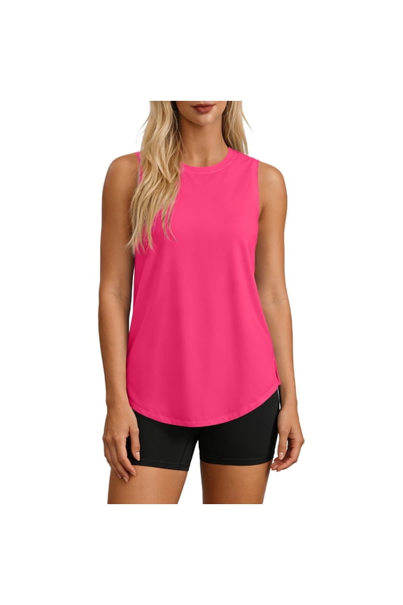 Workout Tank Tops for Women Sleeveless Athletic Tops UPF 50+ Running Tanks Loose Flowy Crewneck Gym Yoga Shirt Hot Pink Large