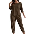 thumbnail image 1 of dazeni XL-5XL Plus Size Pajamas for Women Set 3/4 Length Sleeve Tops and Pants Soft Pjs Sleep Sets Lightweight Solid Crewneck Housewear Outfits Brown XL, 1 of 5
