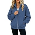 thumbnail image 1 of dazeni Zip up Jackets for Women No Hood Lightweight Long Sleeve Casual Coat Solid Fall Winter Fleece Lined Stand Collar Outwear with Pockets Navy Medium, 1 of 5