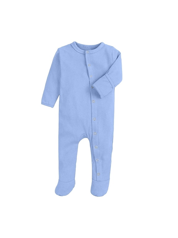 born Baby Boy Girl Cotton Jumpsuit Infant Button up Footies Romper Solid Color Long Sleeve Bodysuit Jumpsuits