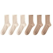 daznei 6 Pairs Womens Cotton Crew Socks Retro Ribbed Knit Soft Comfy Breathable Ankle Socks Casual Solid Socks for Ladies 2025 Beige Free Size