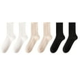 thumbnail image 1 of daznei 6 Pairs Womens Cotton Crew Socks Retro Ribbed Knit Soft Comfy Breathable Ankle Socks Casual Solid Socks for Ladies 2025 Black Free Size, 1 of 3