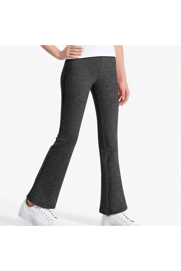 daznei Girls Flare Pants Stretchy Soft Fall Warm Long Trousers Kids Bell Bottom Elastic High Waist Straight Trousers Solid Color Dark Gray