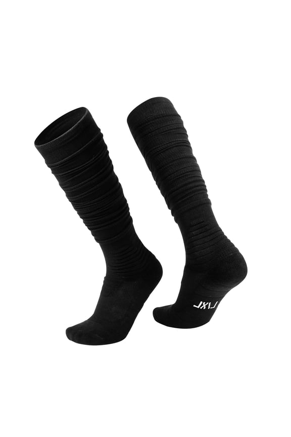 daznei Only 1 Pack Unisex Scrunch Football Socks Ultra Long Cotton Knee High Socks Padded Sport Socks Solid Color Knee High Socks Youth Adult Black S