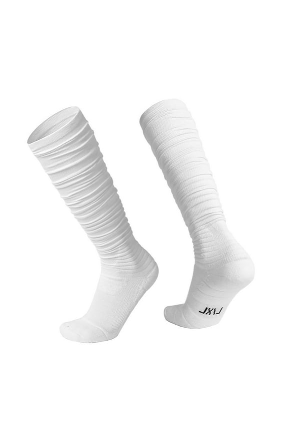 daznei Only 1 Pack Unisex Scrunch Football Socks Ultra Long Cotton Knee High Socks Padded Sport Socks Solid Color Knee High Socks Youth Adult White L