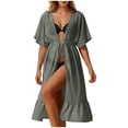 thumbnail image 1 of daznei Swimsuit Coverup for Women Lightweight Chiffon Flowy Short Sleeve Kimonos with Lace up Loose Cardigans for Swimwear Gray, 1 of 7
