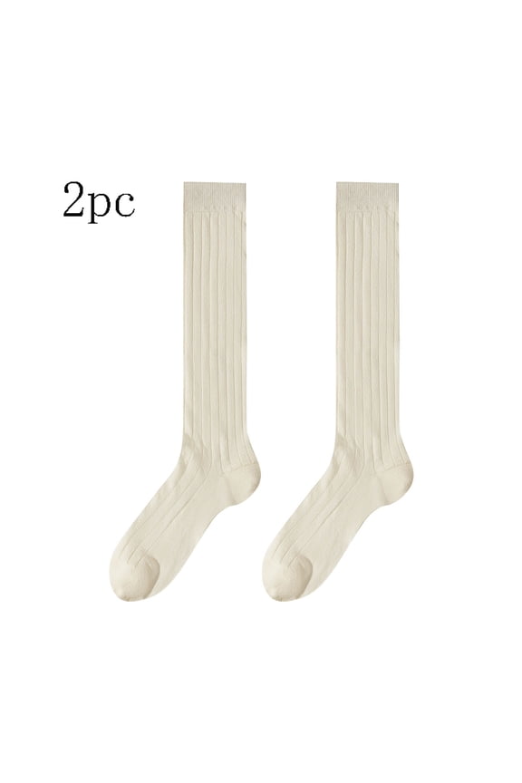 daznei Womens Knee High Socks Breathable Ribbed Knit Long Tube Socks Solid Color Casual Stockings for Mini Dress Skirts Beige Free Size