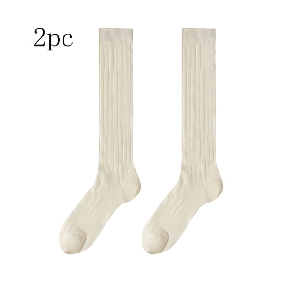 daznei Womens Knee High Socks Breathable Ribbed Knit Long Tube Socks Solid Color Casual Stockings for Mini Dress Skirts Beige Free Size