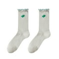 thumbnail image 1 of daznei Womens Socks Comfy Crew Socks Cute Love Heart Print Frilly Trim Breathable Ankle Socks Ultra Stretchy Ruffle Mid Cut Cotton Sock White Free Size, 1 of 4