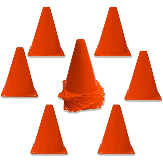dazzling toys 7 Inch Plastic Traffic Cones - 24 Pack of 7 Multipurpose Construction Theme Party Sports Activity Cones for Kids Outdoor and Indoor Gaming and Festive Events, orange