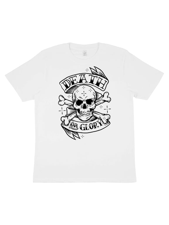 DB Deadbeat "Death or Glory" Skull Motif Screen Print Eco-Friendly White T-Shirt, Men's & Unisex