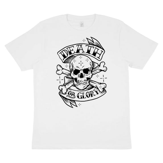 DB Deadbeat "Death or Glory" Skull Motif Screen Print Eco-Friendly White T-Shirt, Men's & Unisex