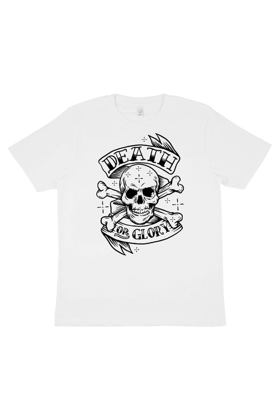 DB Deadbeat "Death or Glory" Skull Motif Screen Print Eco-Friendly White T-Shirt, Men's & Unisex