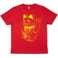 thumbnail image 1 of db deadbeat Lucky Cat Rock and Roll Motif Screen Print Eco-Friendly Red T-Shirt, Men's & Unisex, 1 of 8