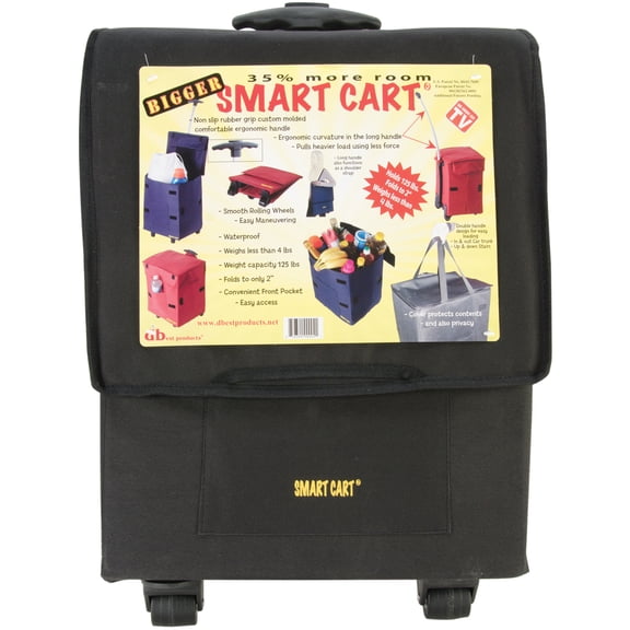 dbest products Bigger Smart Cart, Black Collapsible Rolling Utility Cart Basket Grocery Shopping Teacher Hobby Craft Art