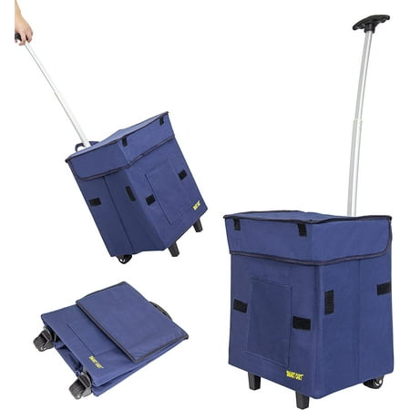 dbest products Smart Cart, Blue Collapsible Rolling Utility Cart Basket Grocery Shopping Teacher Hobby Craft Art