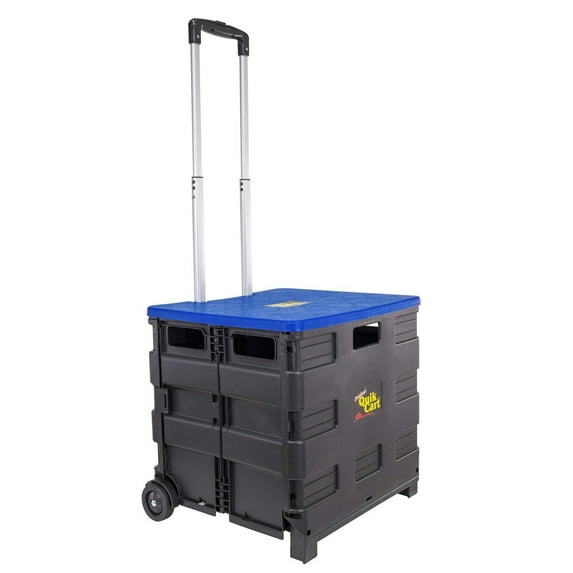 dbest products Quik Cart Wheeled Rolling Crate Teacher Utility with seat Heavy Duty Collapsible Basket with Handle, Blue