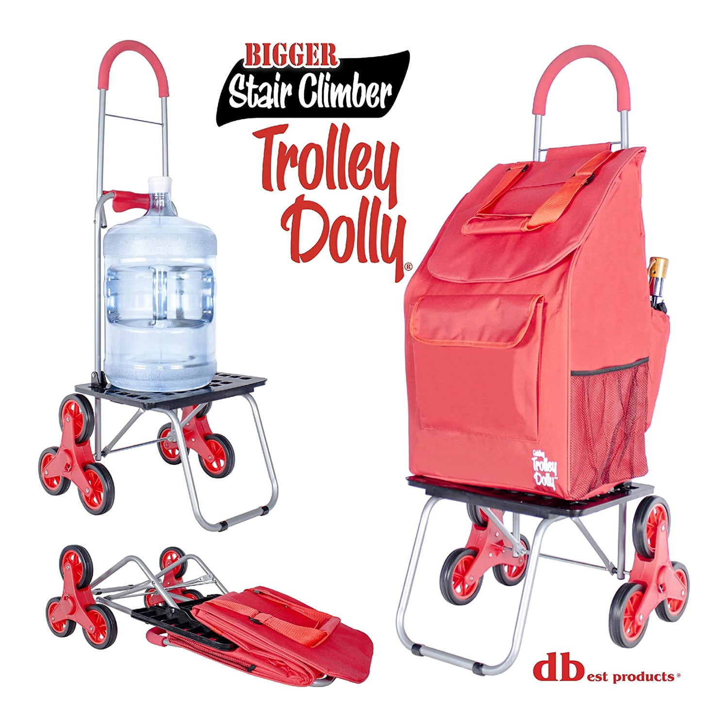 dbest products Stair Climber Bigger Trolley Dolly, Red Shopping Grocery Foldable Cart Sansujyuku sansujyuku.com