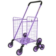 dbest products Stair Climber Cruiser Cart Shopping Grocery Rolling Folding Laundry Basket on Wheels Foldable Utility Trolley Compact Lightweight Collapsible, Purple