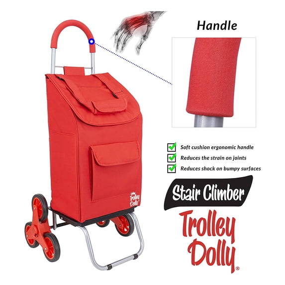 dbest products Stair Climber Trolley Dolly, Red Shopping Grocery Foldable Cart