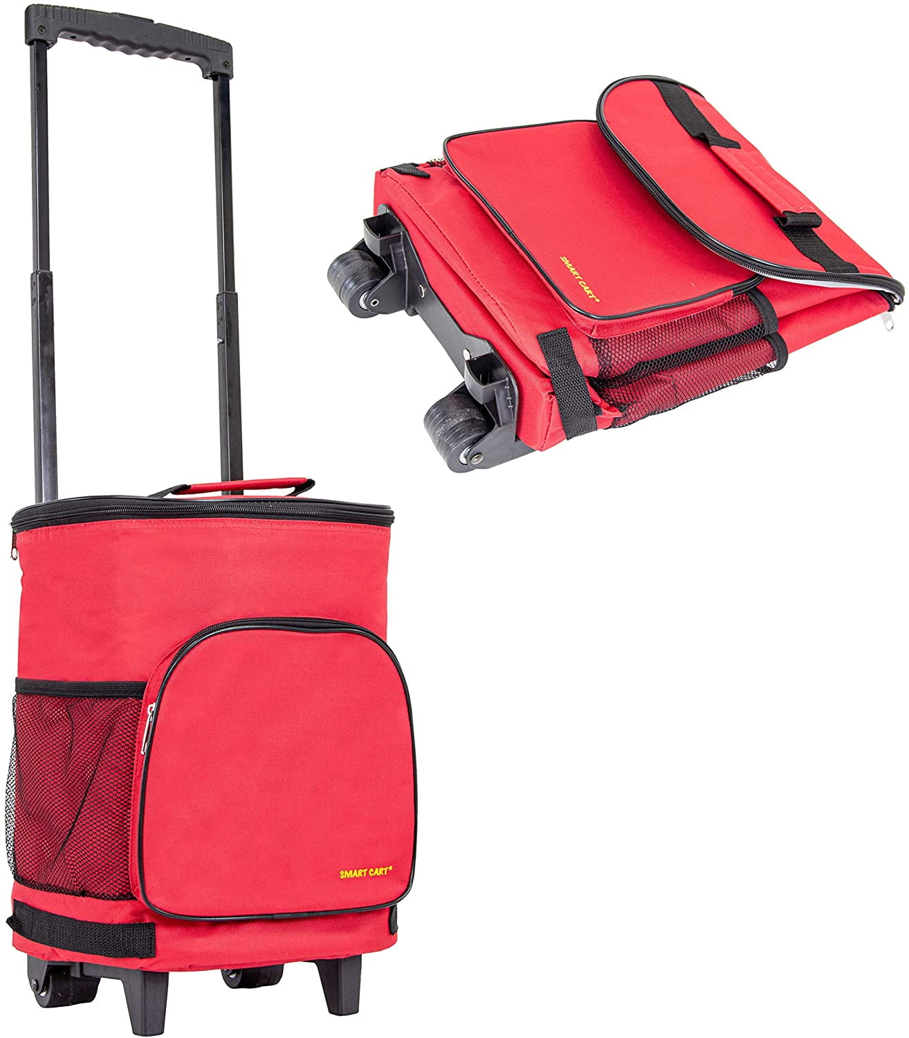 Red Insulated Collapsible Rolling Cooler Cart with Handle