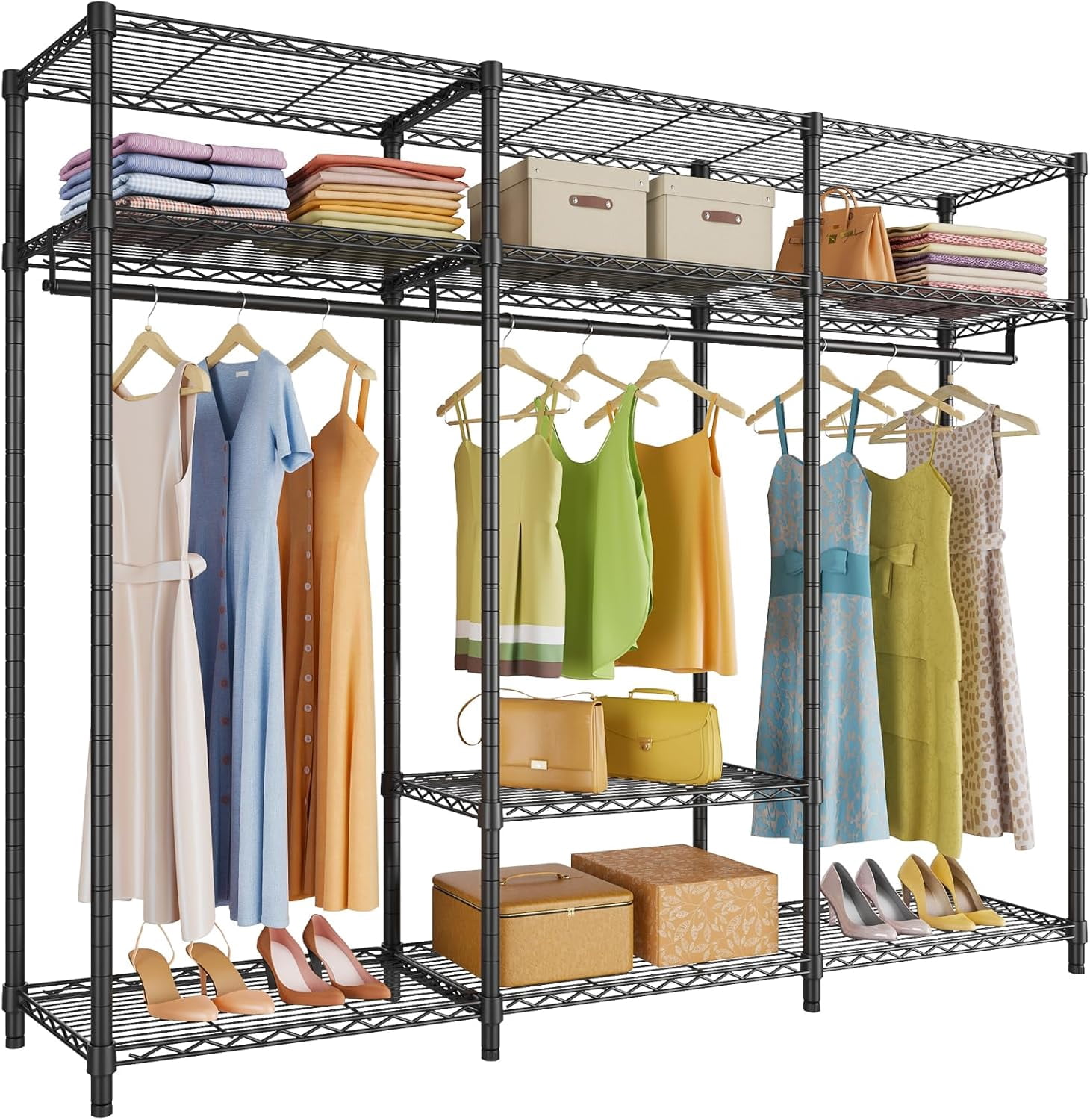 dbuibni V30 Heavy Duty Clothes Rack with 7 Adjustable Shelves & 2 Hang ...