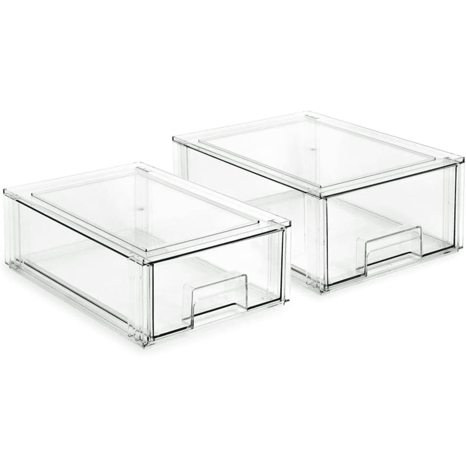 dbuonwo Stackable Organizer Drawer Set (1 Medium 1 Large) Clear Plastic