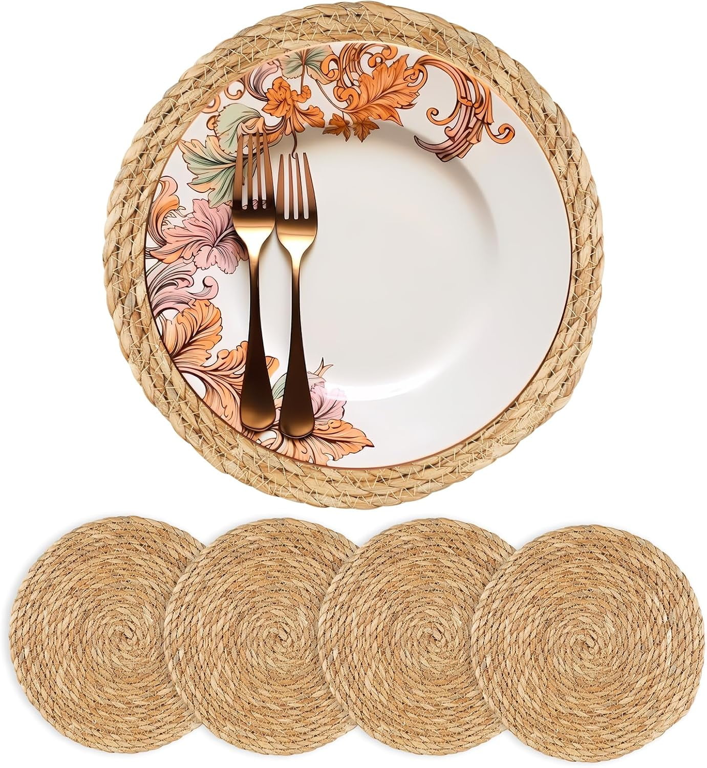 dbyuinbi Round Woven Placemats - Boho Rattan Placemats Natural Water ...