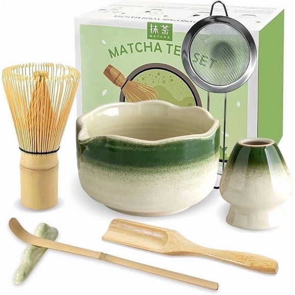Ddluck 7-Piece Gradient Green Ceramic Matcha Tool Set for Beginners