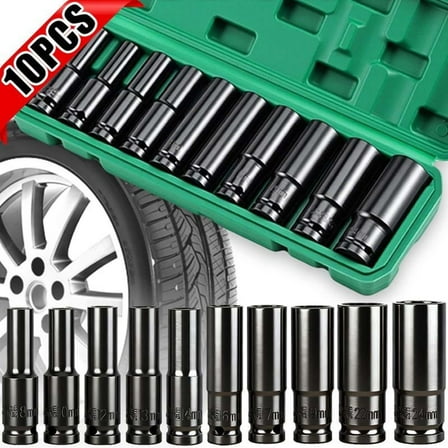 ddioayh 1/2-Inch Drive Socket Set with Extended Sockets - Chrome Vanadium Steel Auto Repair Kit, Pneumatic Impact Wrench Accessories & Hardware Tools for Professional Mechanics