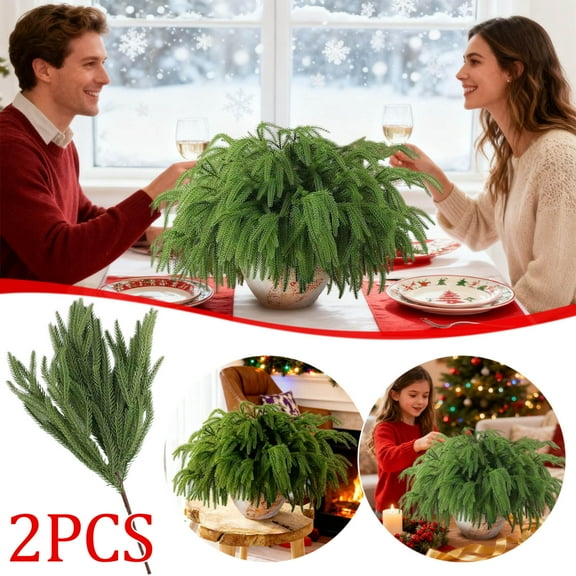 ddioayh 2PC Christmas Decorative Artificial Norfolk Pines Needles Branches with Realistic Design for Wreaths and Garlands, 45cm Drop-Resistant