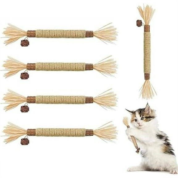 ddioayh 4Pcs Natural Wooden Cat Dental Chew Sticks with Feathers for Kittens, Teething Toys for Indoor Cats, Sustainable Catnip-Infused Chew Toys for Small to Medium Cats