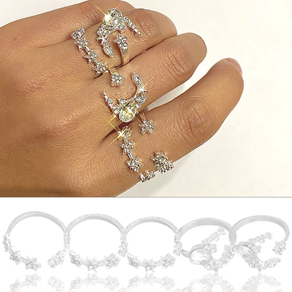 ddioayh 5-Piece Stackable Zircon Rings Set for Women Vintage Alloy Knuckle Rings for Party Wedding Gift