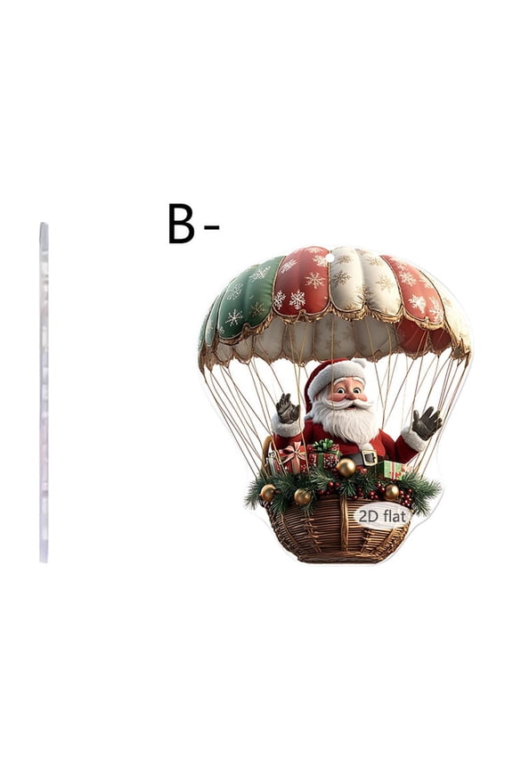 Acrylic Car Keychain Pendant with Christmas Santa Parachute Hot Air Balloon Design - 2D Acrylic Holiday Car Accessories, Festive Keyring Ornament for Christmas Decorations