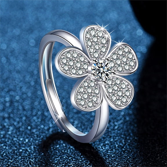 ddioayh Adjustable Cubic Zirconia Flower Ring for Women, 0.68 Inch Opening Size, Engagement Wedding Anniversary Jewelry Gift