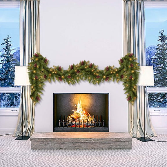 ddioayh Artificial Christmas Decoration Soft Rubber Realistic Evergreen Garland with Lights for Door Frame Window Hanging 5.9ft Holiday Home Decor