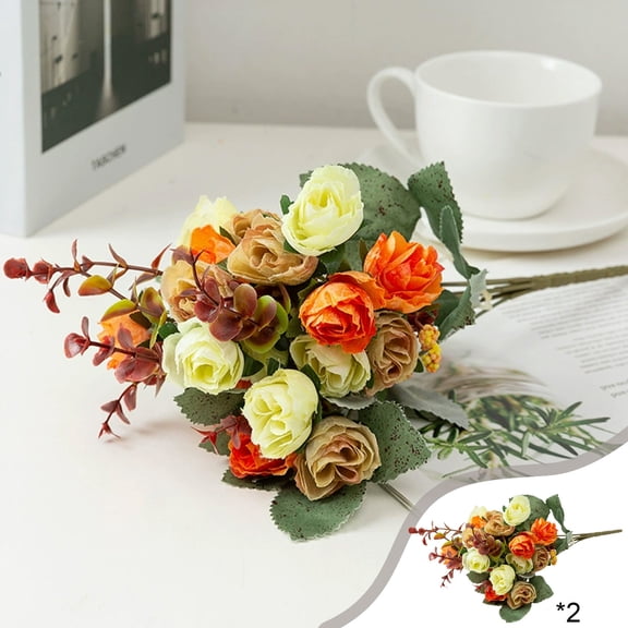 ddioayh Artificial Rose Bouquet Lifelike 3-Headed Design for Home Wedding Decor Multi-Purpose Decorative Flowers 12.2 Inches Long with Green Leaves and Florets
