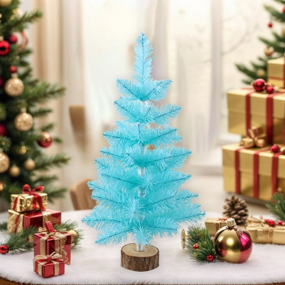 ddioayh Blue Christmas Tree with Accessories Kit, Plastic Indoor Holiday Decor for Home Party, DIY Desktop Window Walkway Decoration, Includes Lights & Ornaments