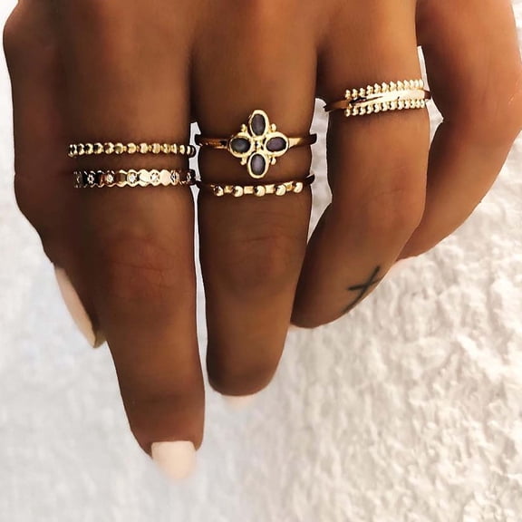 ddioayh Bohemian Flower Ring Set 5PCS Alloy Stackable Rings for Women Fashion Jewelry Accessories