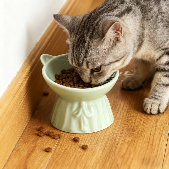 ddioayh Cat Bowl Raised Ceramic Elevated Feeder Large Capacity for Neck Protection Whisker Fatigue Prevention and Digestive Health